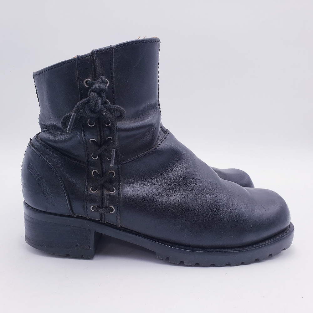 Harley Davidson Adriana Motorcycle Boots Biker Black Leather Zip Womens Size 8.5